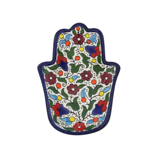 Armenian ceramic Hamsa bowl - Red flowers