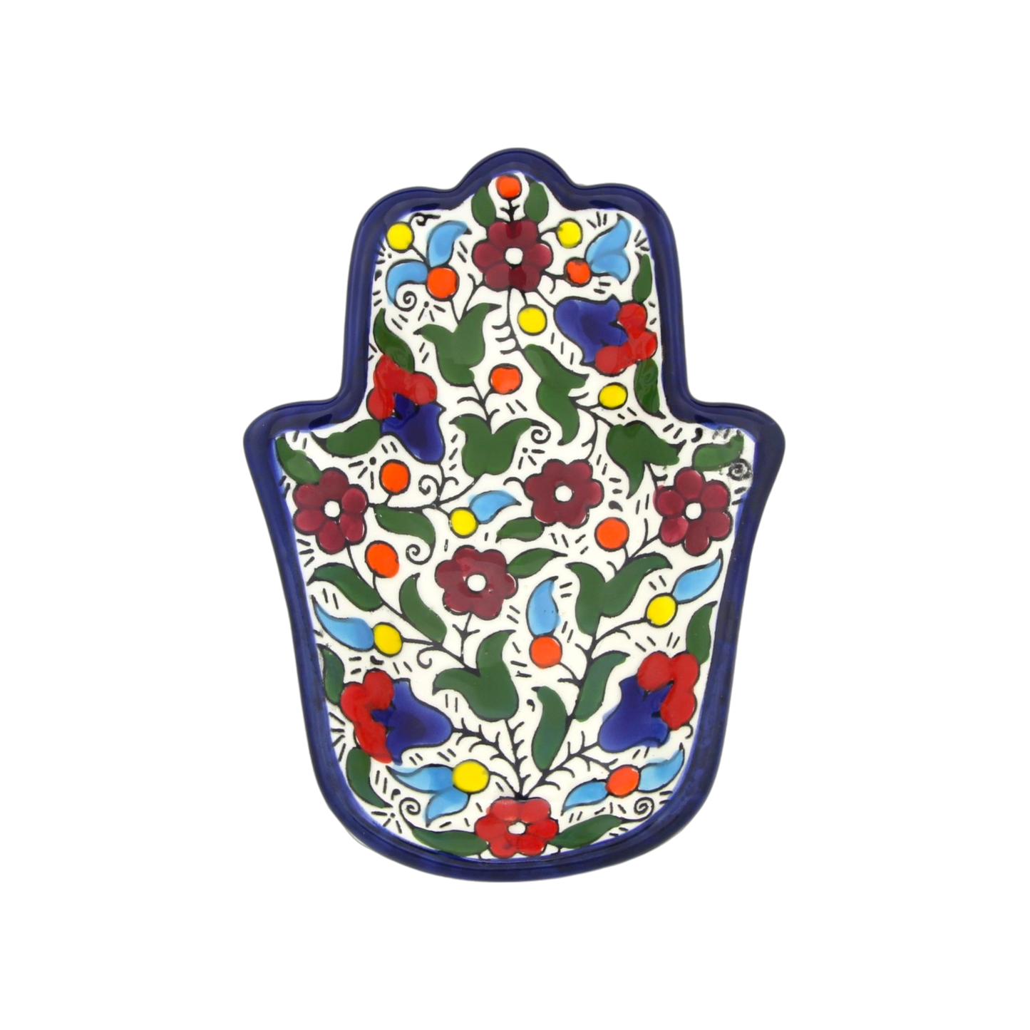 Armenian ceramic Hamsa bowl - Red flowers