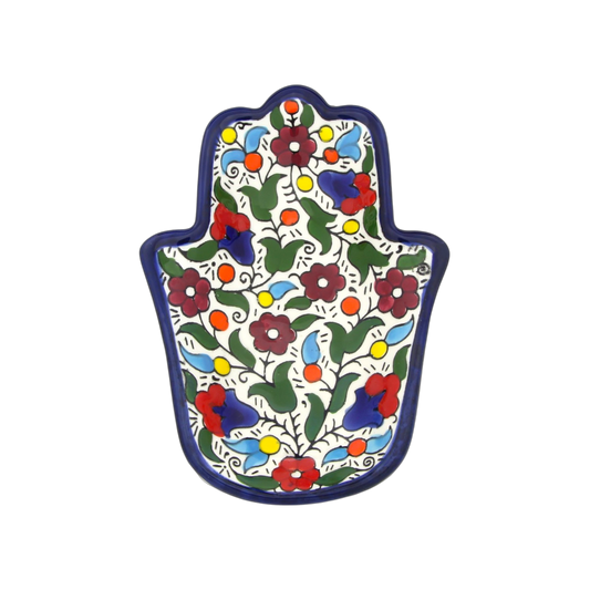 Armenian ceramic Hamsa bowl - Red flowers