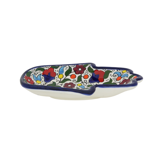 Armenian ceramic Hamsa bowl - Red flowers