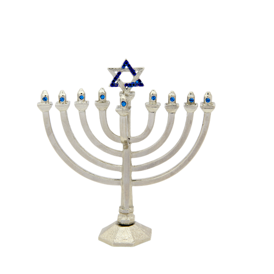 Crystal Mini-Chanukiah - Silver plated - Capri Blue