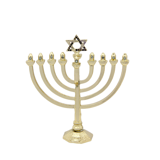 Crystal Mini-Chanukiah - Gold plated - Black Diamond