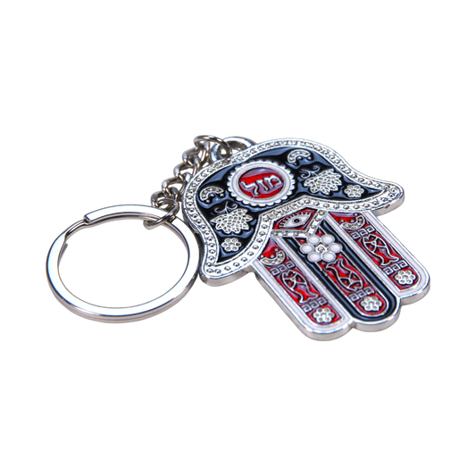 Metal Hamsa Keychain - Silver Colour - Black Red