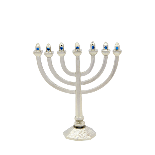 Crystal Mini-Menorah - Silver plated - Capri Blue