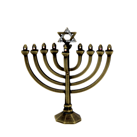 Crystal Mini-Chanukiah - Old Brass - Crystal AB