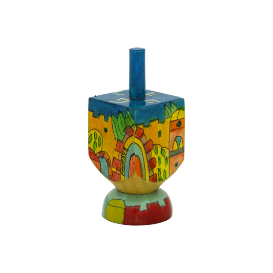 Wooden Dreidel Emanuel - Walls of Jerusalem (Oriental)