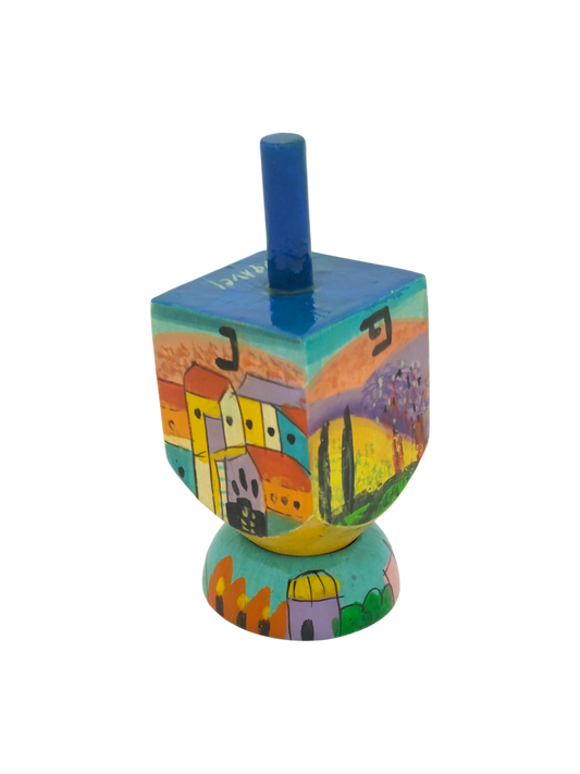 Wooden Dreidel Emanuel - Jerusalem View (Oriental)