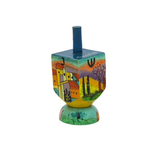 Wooden Dreidel Emanuel - Jerusalem View (Sham)