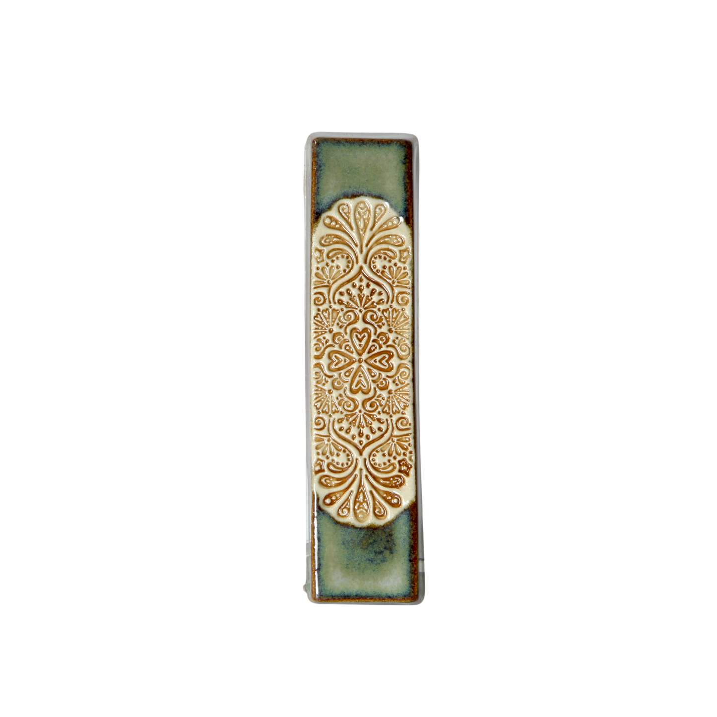 Ceramic Mezuzah - Central Floral Motif - Unique Piece