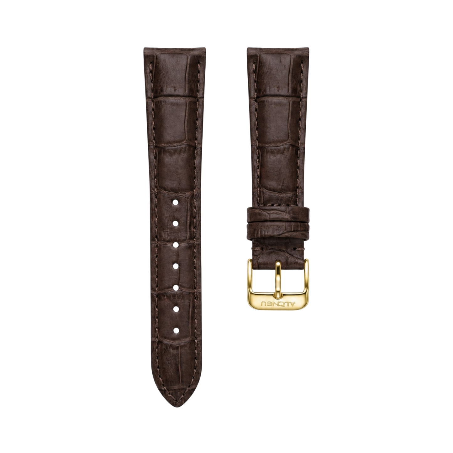 Replacement Leather Watch Strap for ALTNEU – Dark Brown, XL Length (Gold-Plated Finish)
