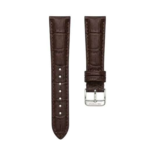 Replacement Leather Watch Strap for ALTNEU – Dark Brown, XL Length (Silver-Plated Finish)