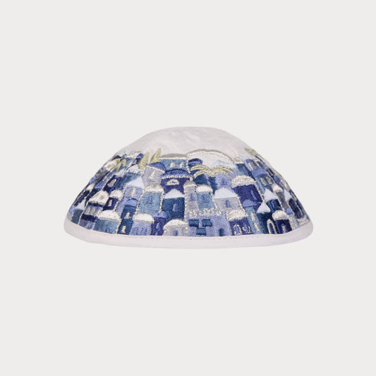 Kippah Emanuel - Embroidered - Full Jerusalem- Blue