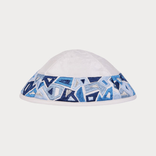 Kippah Emanuel - Embroidered - Geometric shapes - Blue
