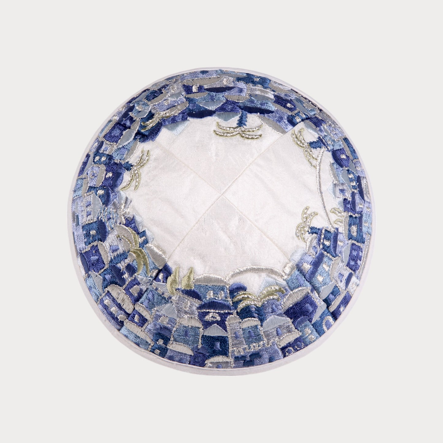 Kippah Emanuel - Embroidered - Full Jerusalem- Blue