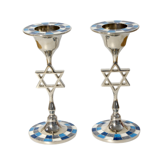 Modern Metal Candlesticks with Star of David