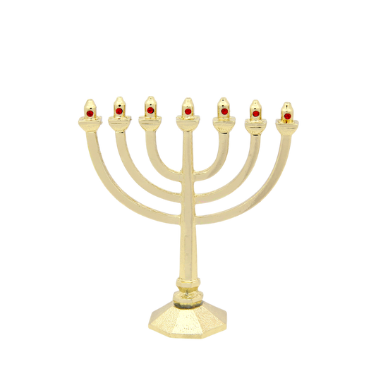 Crystal Mini-Menorah - Gold plated - Light Siam