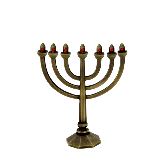 Crystal Mini-Menorah - Old Brass - Light Siam