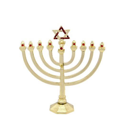 Crystal Mini-Chanukiah - Gold plated - Light Siam