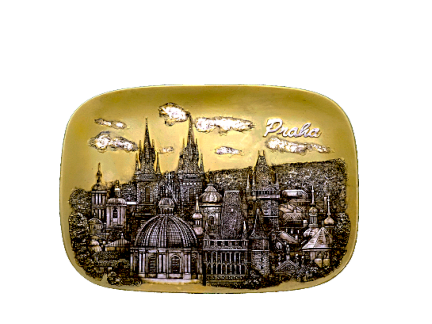 Ceramic tile with gold relief of Prague towers – Prague Judaica. - Daily - Prague Judaica