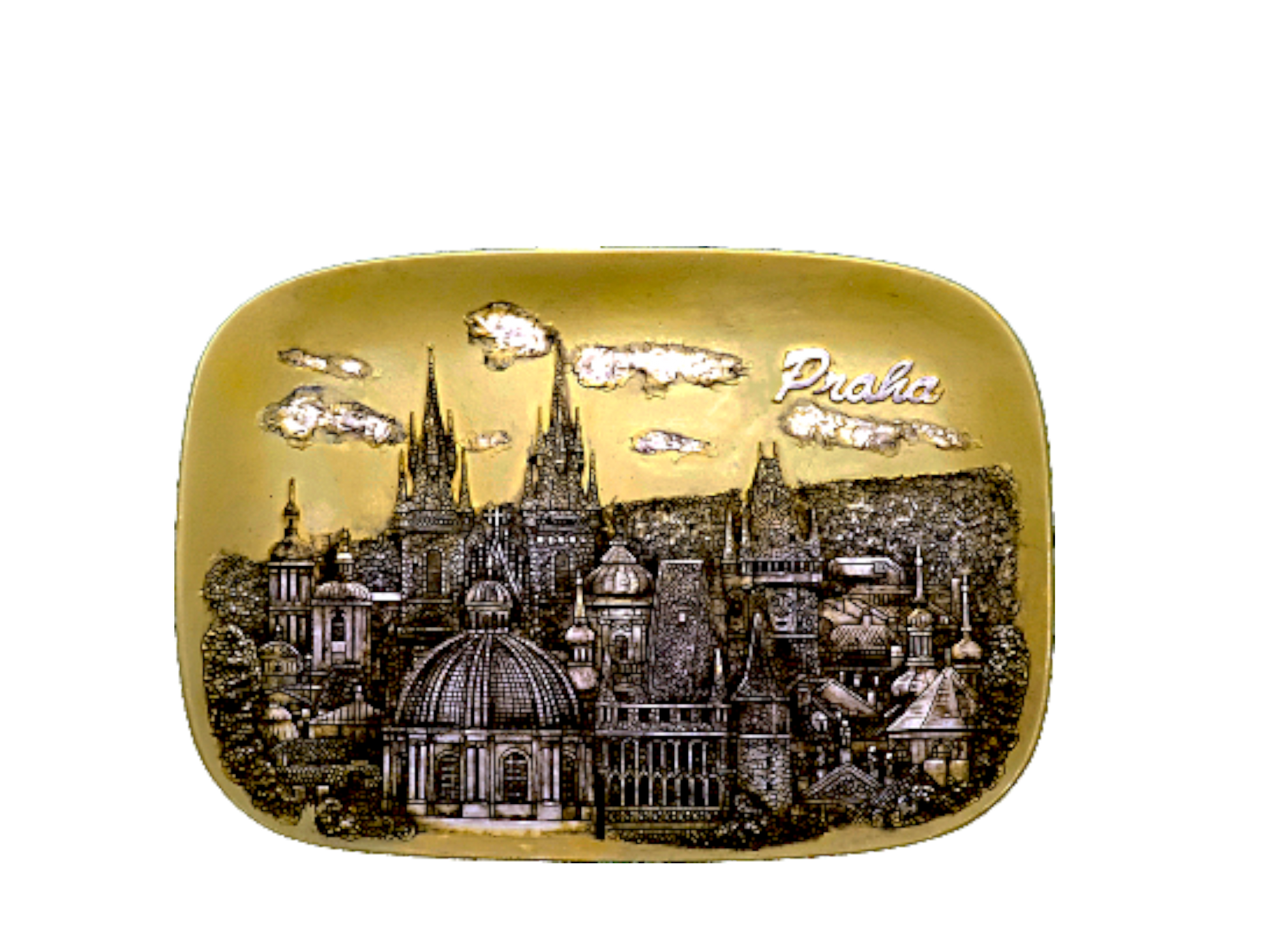 Ceramic tile with gold relief of Prague towers – Prague Judaica. - Daily - Prague Judaica