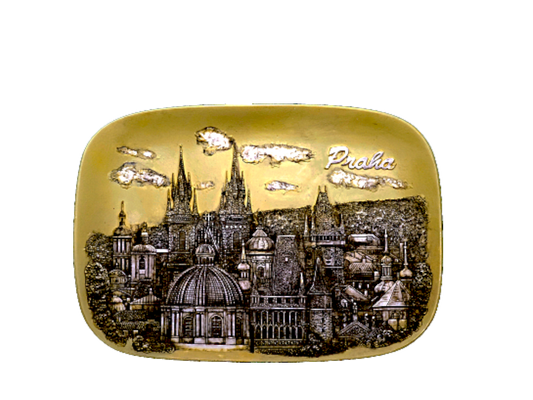 Ceramic tile with gold relief of Prague towers – Prague Judaica. - Daily - Prague Judaica