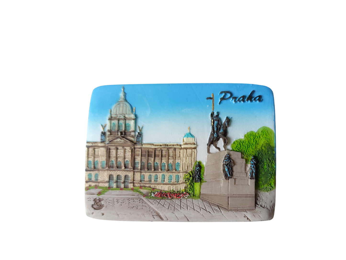 Keramický magnet - Praha - Národní muzeum se sochou sv. Václava
