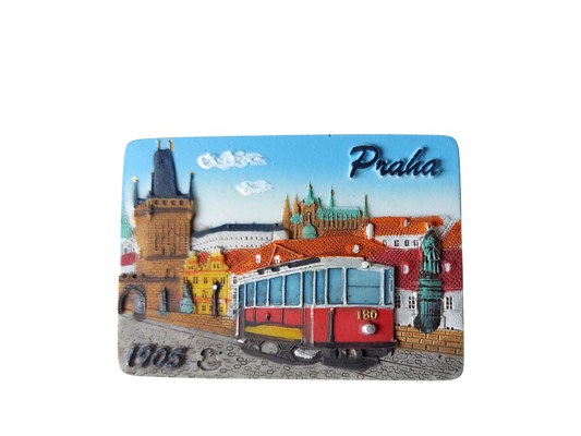 Keramický magnet - pražské historické tramvaje