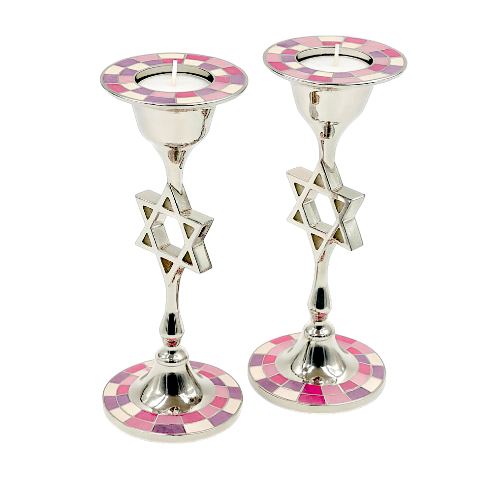 Modern Metal Candlesticks with Star of David