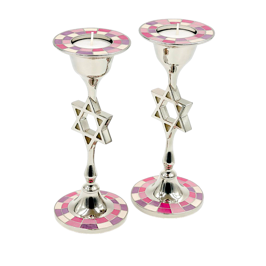 Modern Metal Candlesticks with Star of David