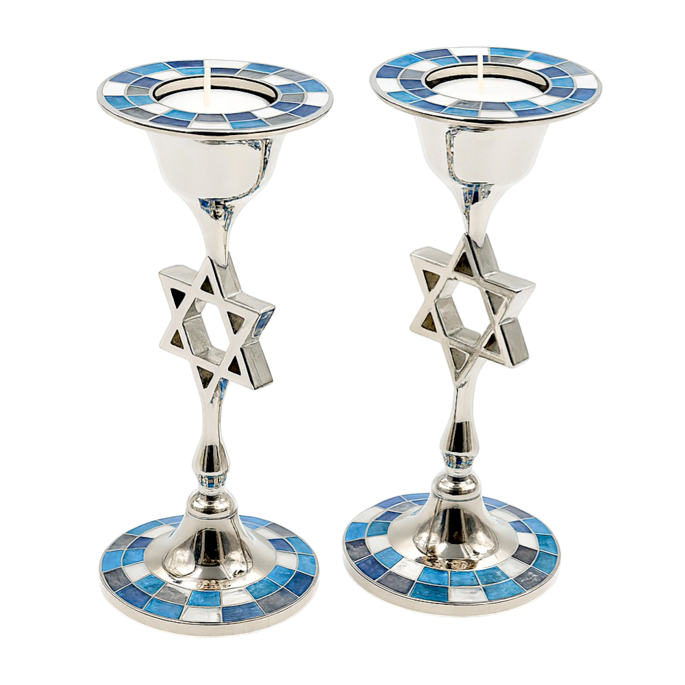 Modern Metal Candlesticks with Star of David