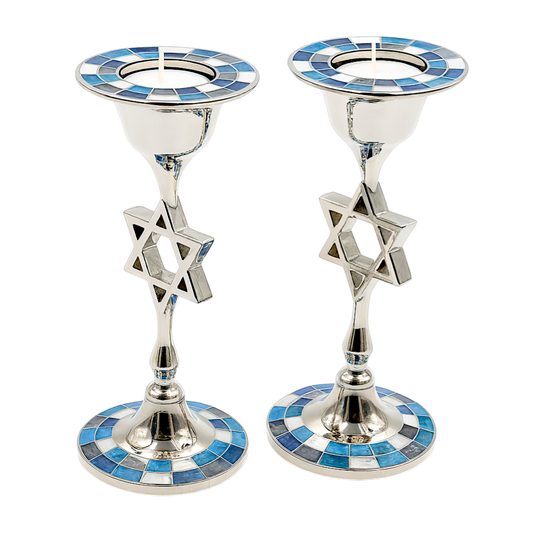 Modern Metal Candlesticks with Star of David
