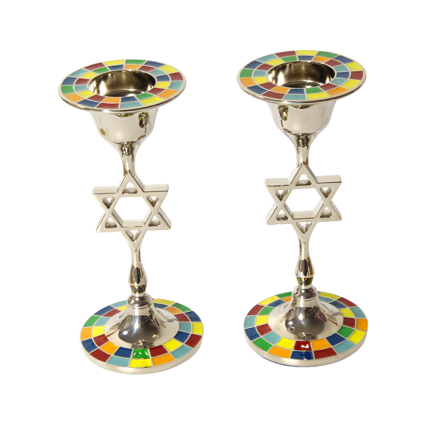 Modern Metal Candlesticks with Star of David