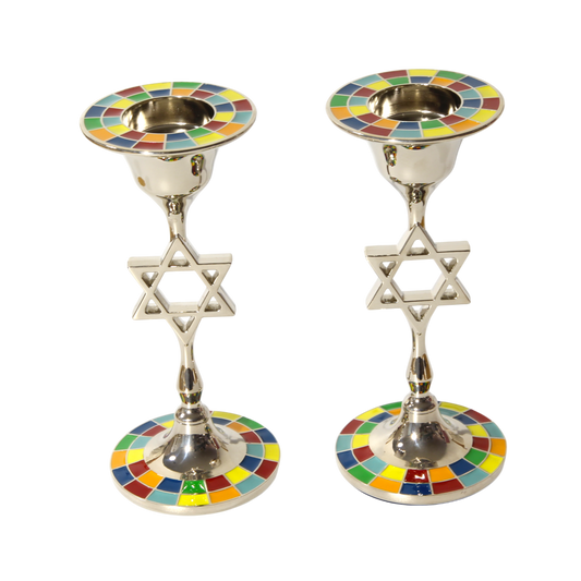Modern Metal Candlesticks with Star of David