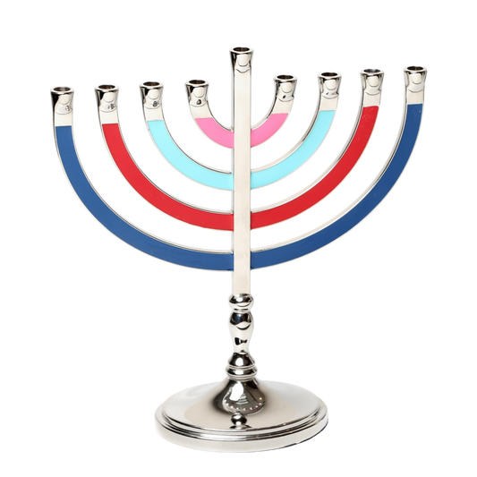 Chanukiah Menorah Silver Colour - Multicoloured Enamel