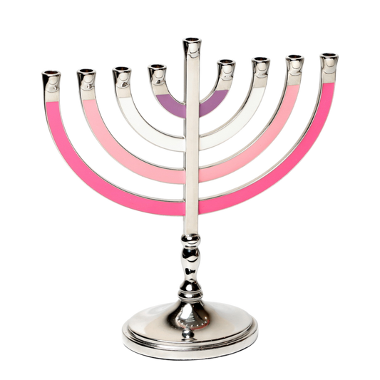 Chanukiah Menorah Silver Colour - Pink - Purple Enamel