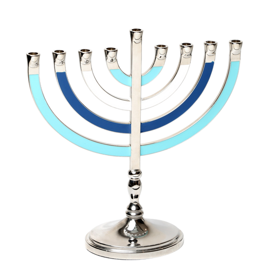 Chanukiah Menorah Silver Colour - Blue Tones Enamel