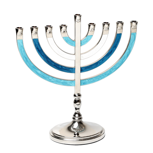 Chanukiah Menorah Silver Colour - Blue Tones Enamel