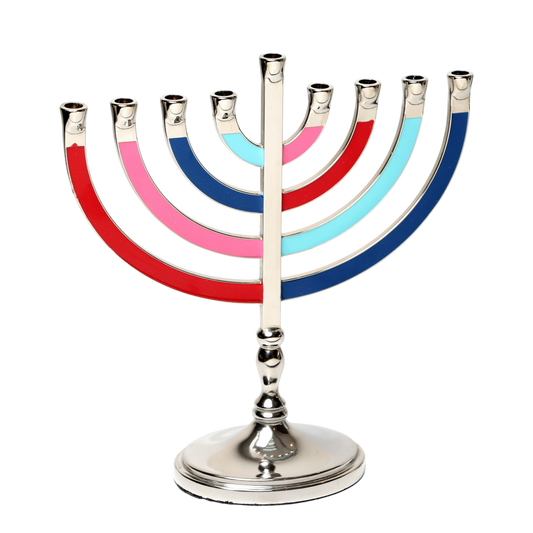 Chanukiah Menorah Silver Colour - Multicoloured Enamel