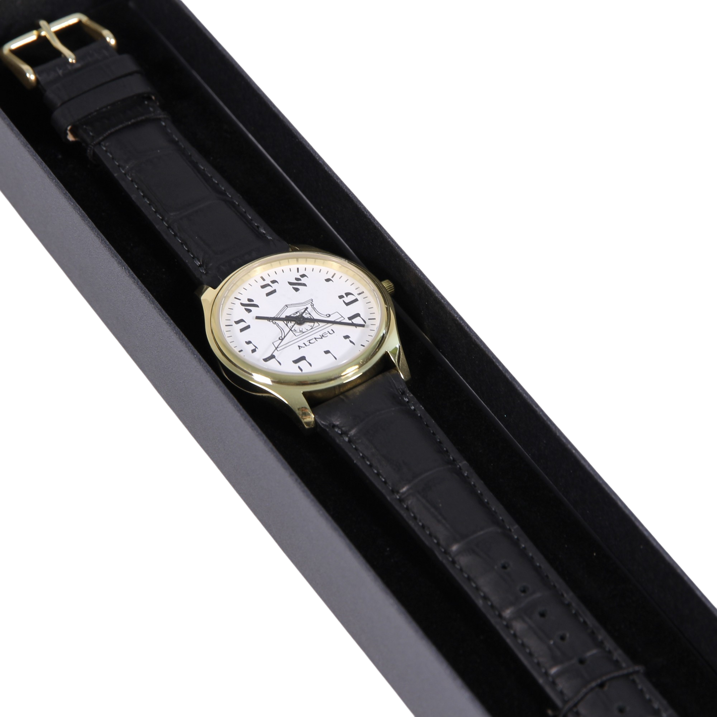 Mens Altneu Hebrew backwards watch - Black Leather