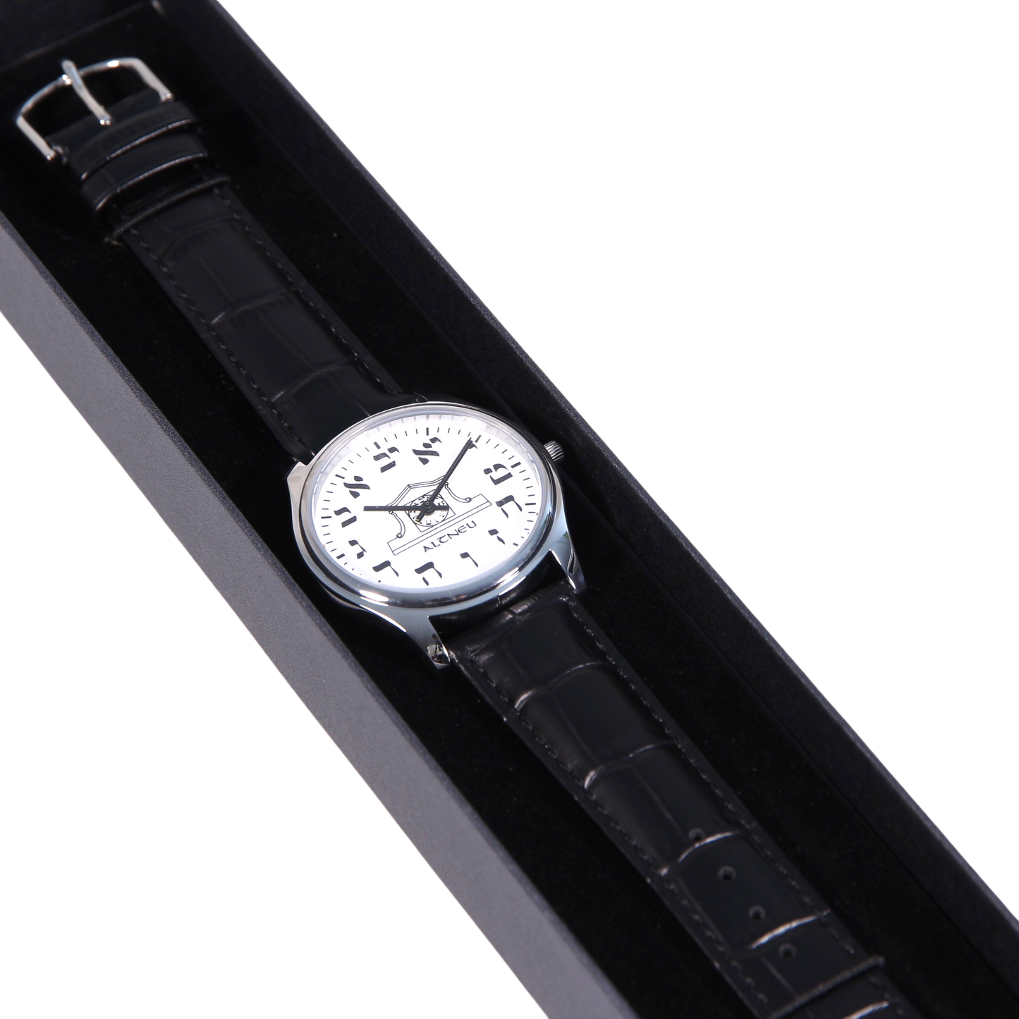 Mens Altneu Hebrew backwards watch - Black Leather