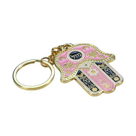 Metal Hamsa Keychain - Golden Colour - Pink Black