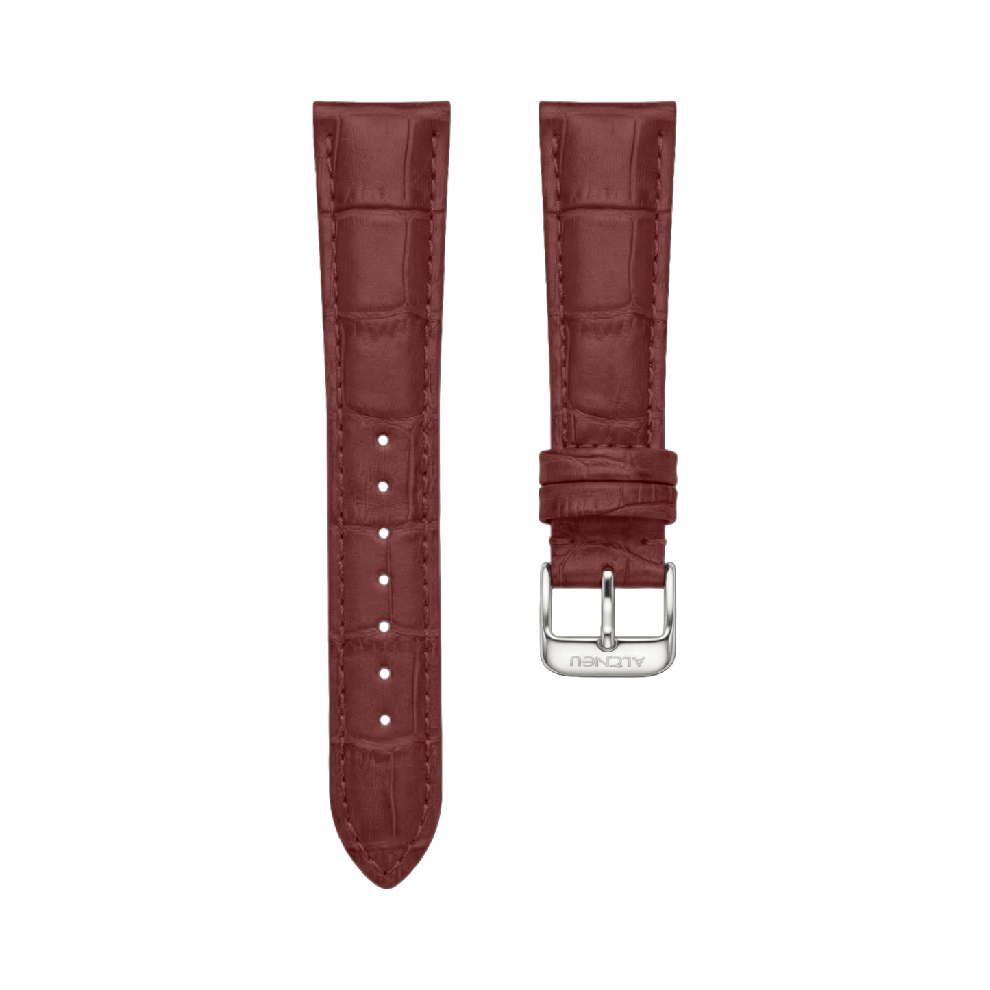 Replacement Leather Watch Strap for ALTNEU – Burgundy with Silver-Plated Finish