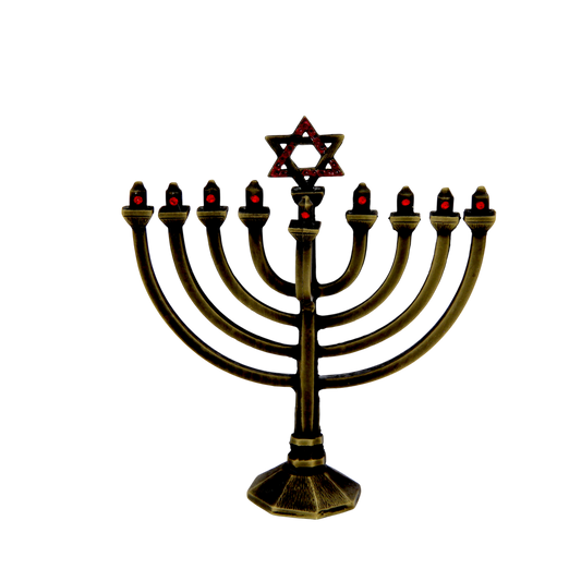 Crystal Mini-Chanukiah - Old Brass - Light Siam
