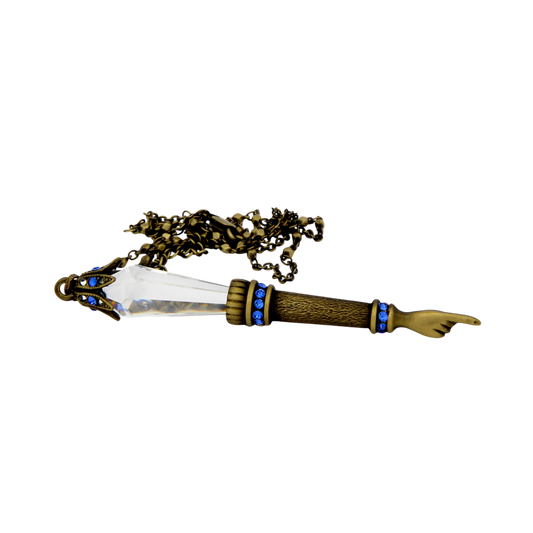Crystal Torah Pointer Small - Old Brass - Sapphire