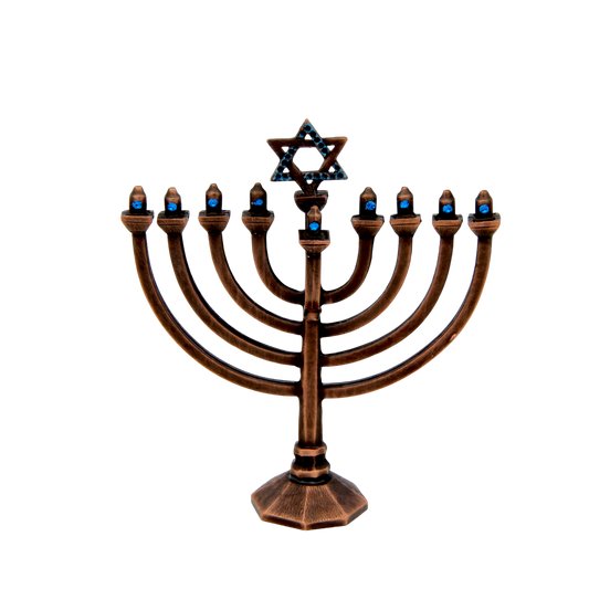 Crystal Mini-Chanukiah - Old Copper - Capri Blue