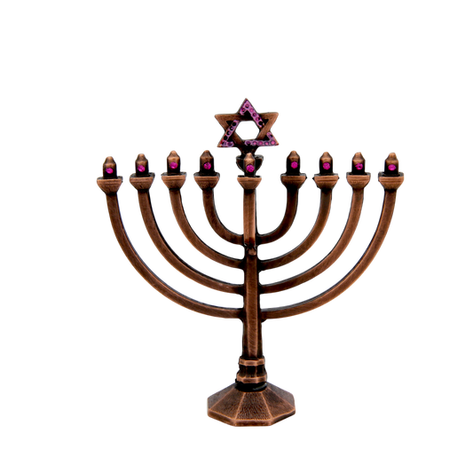 Crystal Mini-Chanukiah - Old Copper - Fuchsia