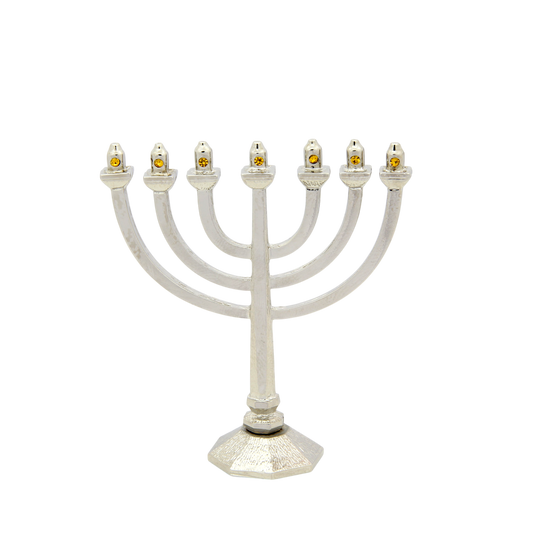 Crystal Mini-Menorah - Silver plated - Topaz