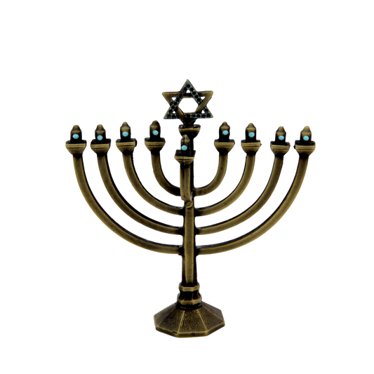 Crystal Mini-Chanukiah - Old Brass - Turquoise
