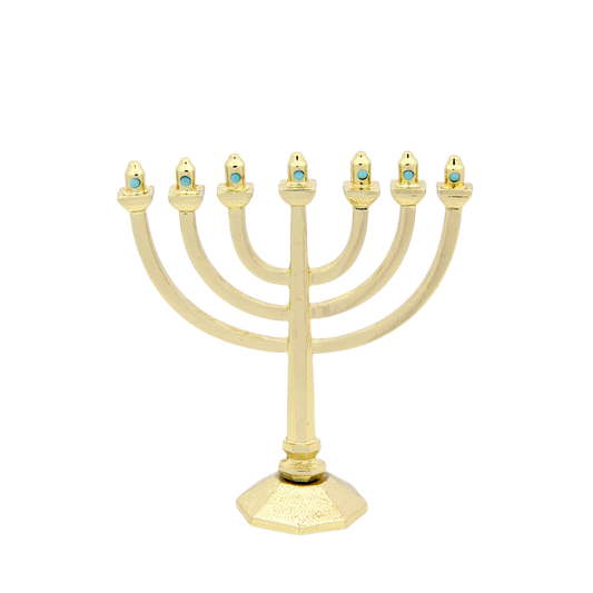 Crystal Mini-Menorah - Gold plated - Turquoise