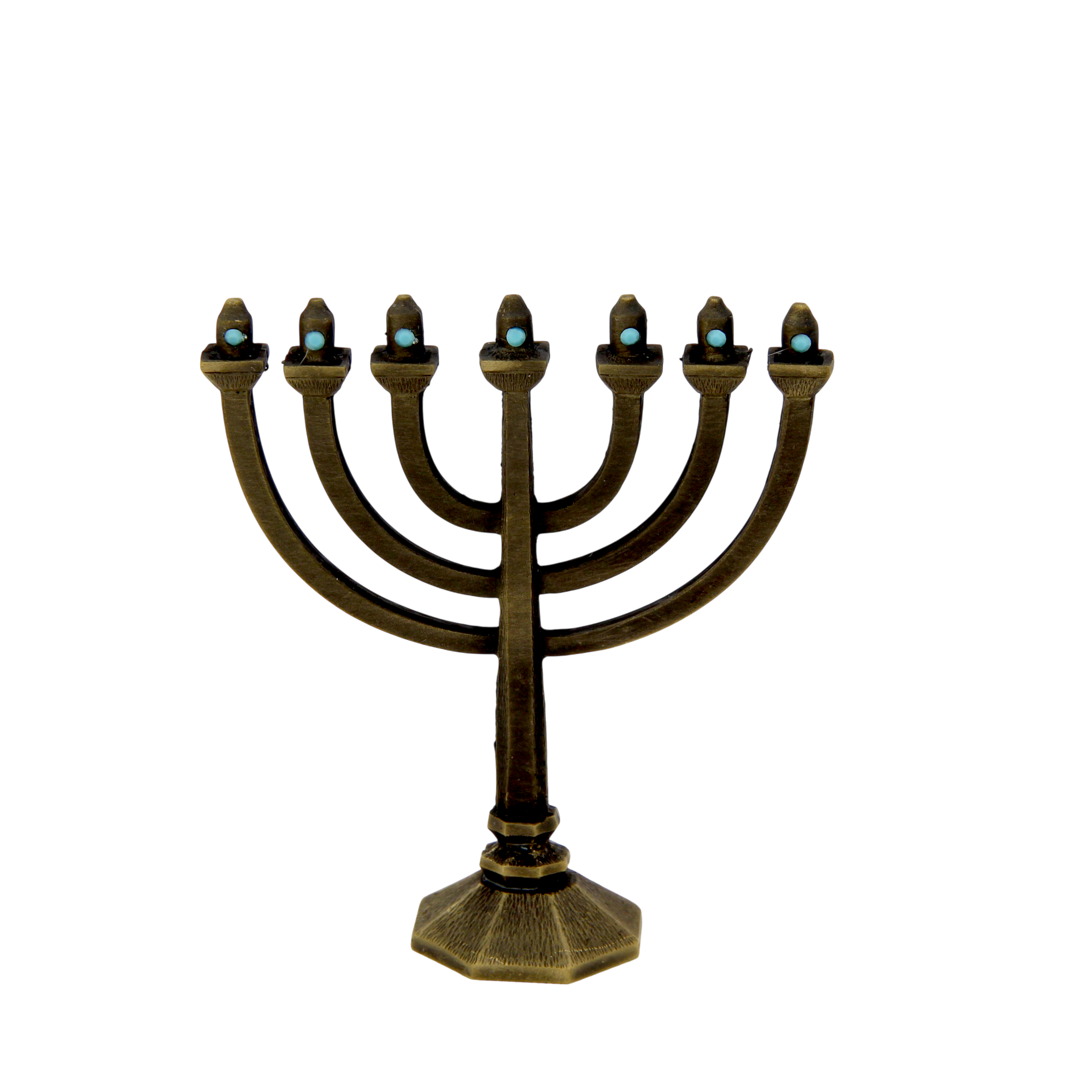 Crystal Mini-Menorah - Old Brass - Turquoise – Prague Judaica